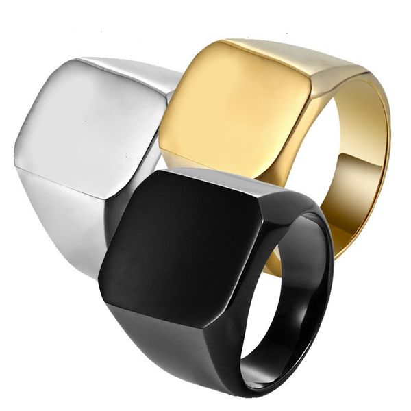 

simple smooth face ring for men silver black gold stainless steel band ring