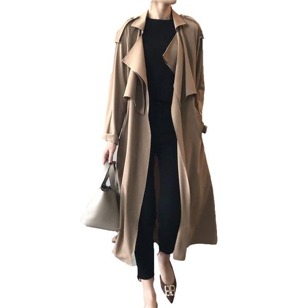 

women's trench coats 2021 spring autumn korean fashion long windbreaker female women retro british style loose coat f269, Tan;black