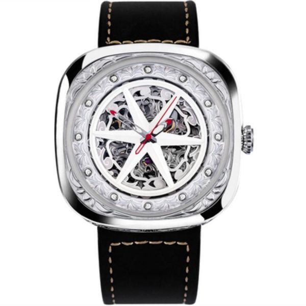 

wristwatches automatic mechanical men's watch waterproof luminous skeleton sapphire men diamond-studded leather reloj hombre, Slivery;brown