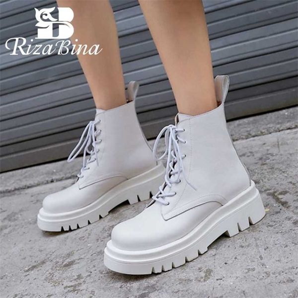 

rizabina size 34-43 ins woman real leather ankle boots fashion shoes short winter warm platform heel footwear 211105, Black