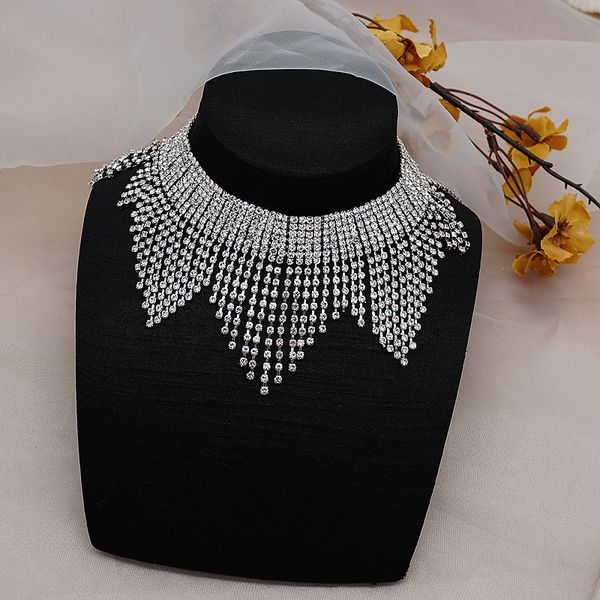

ladies fashion jewelry necklace earring set rhinestone tassel bridal wedding party banquet dress accessories birthday valentine's day h, White