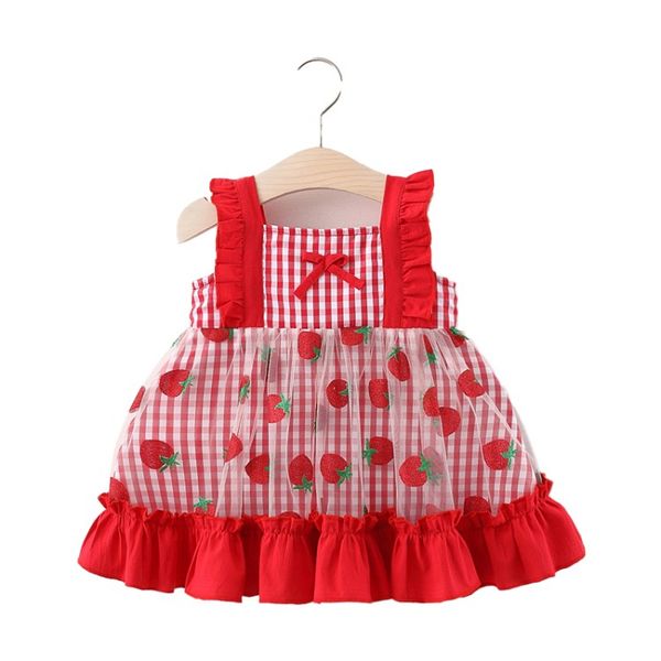 

redfloralsleevelessbeachdressesforgirlsstrawberrytulleprincesssummerdress2021weddingeveningdressesbabyclothes, Red;yellow