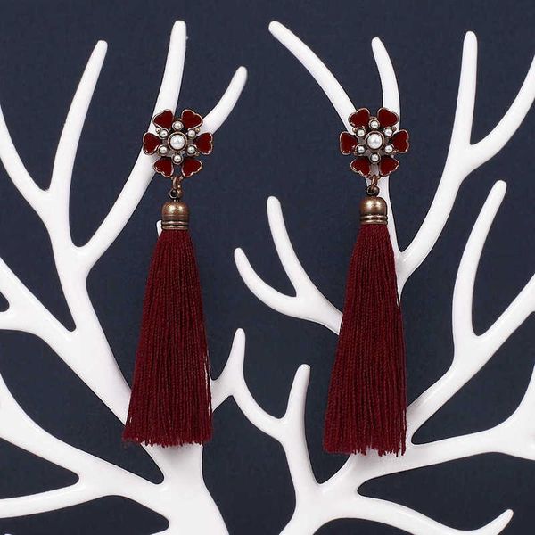 

earring ftive chine red tassel show on stage personalized alloy flowers oil dripping diamond earrings, Golden
