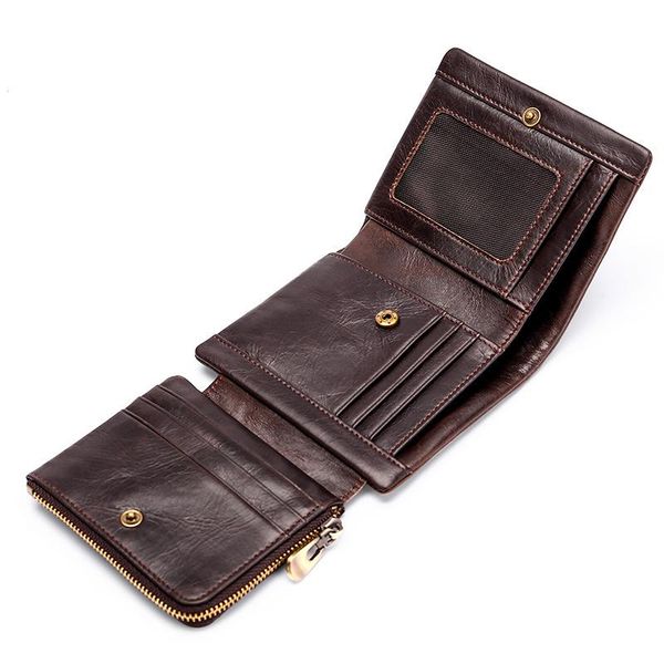 Portafogli Portafoglio corto da uomo Pochette in vera pelle Tasca portamonete a tre pieghe Porta carte multi-card Borsa multifunzionale in pelle bovina maschile