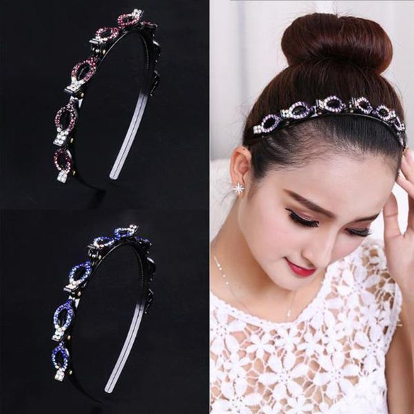 

double bangs hairstyle double layer bangs clip woman girls braided headband water drill clip hairpin hair accessories, Golden;silver