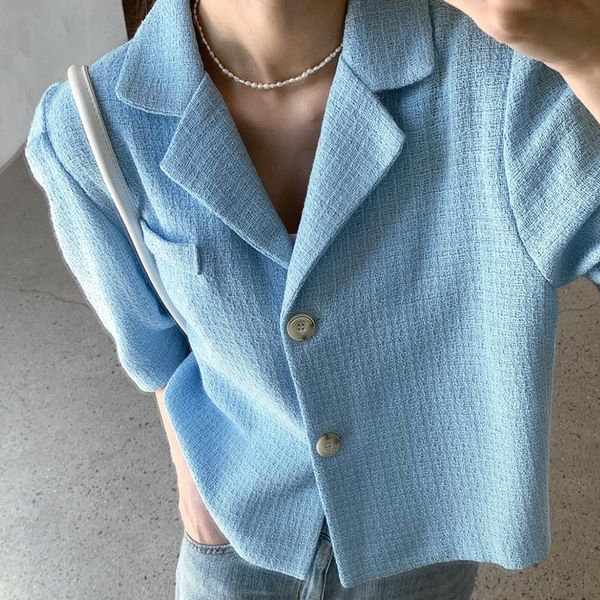 

women's suits & blazers retro short sleeve thin summer 2021 women simple korean style loose suit coats office ladies elegant, White;black