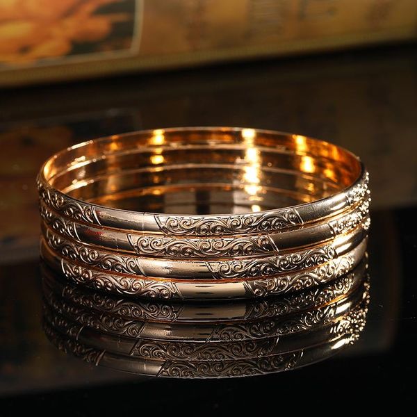 

bangle dubai gold fine round bracelet floral engraved wrist accessories women's metal jewelry, Black
