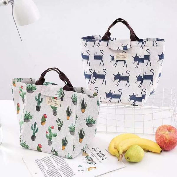 Set di stoviglie Borsa da picnic Design con manico Borsa da pranzo Modello di cartone animato Pieghevole Utile isolato portatile