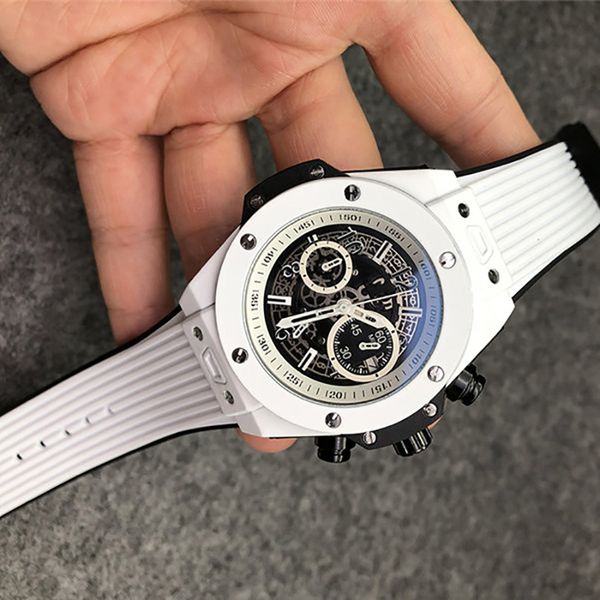 

0-6men satch wristwatch 40 mm quartz movement, date calendar all work dial leather strap watch men's outdoor sports business, Slivery;brown