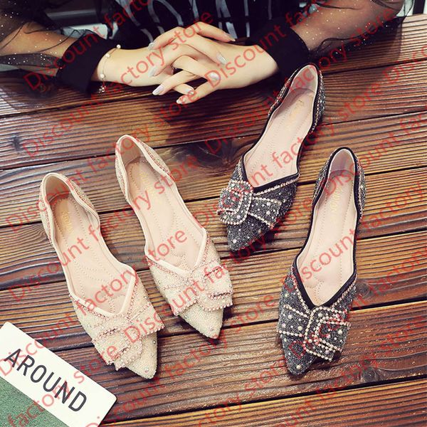 

pointed shallow mouth wild 2021 new spring shoes rhinestone hollow mesh shoes, Black