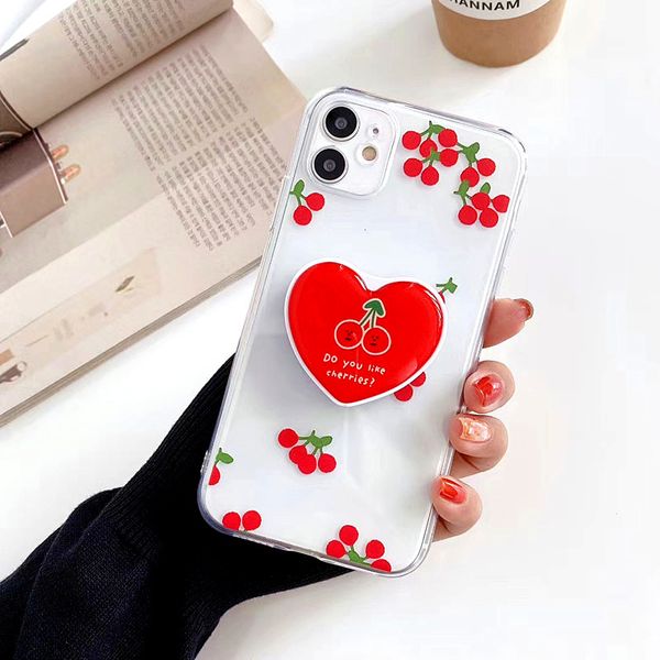 

luxury love heart stand holder phone case for iphone 11pro max case se xs max xr x 7 8 plus cute cherry transparent soft cover