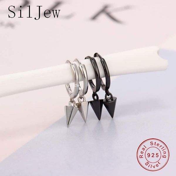 

hoop & huggie classic 925 sterling silver personality punk cones black and white earrings for women fine jewelry accessory gift, Golden;silver