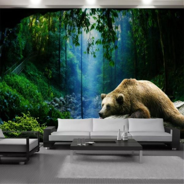 

wallpapers 3d animal wallpaper wall papers brown bear in the fantasy forest living room bedroom kitchen painting mural