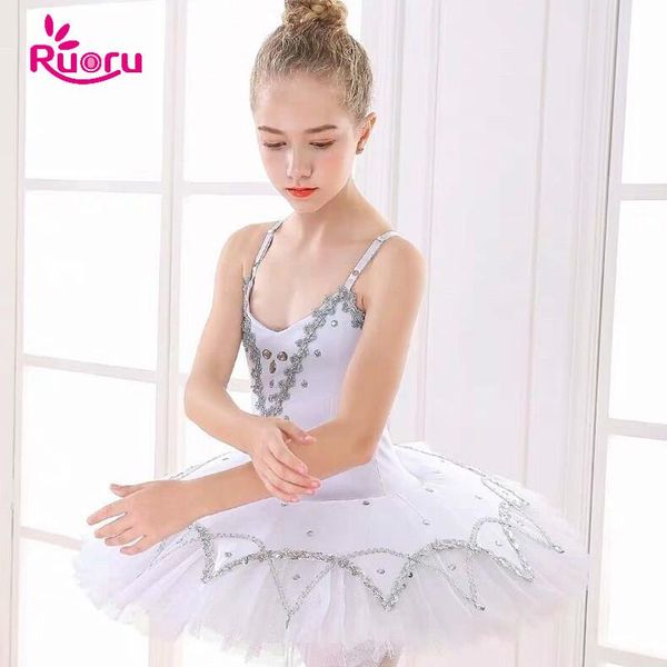 

stage wear ruoru girls ballet tutu dress gymnastics leotard white for girl ballerina pancake, Black;red