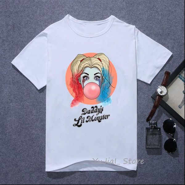 

funny harley quinn blowing bubbles print t shirt women aesthetic clothes 2021 vogue t shirt femme harajuku ulzzang shirt, White