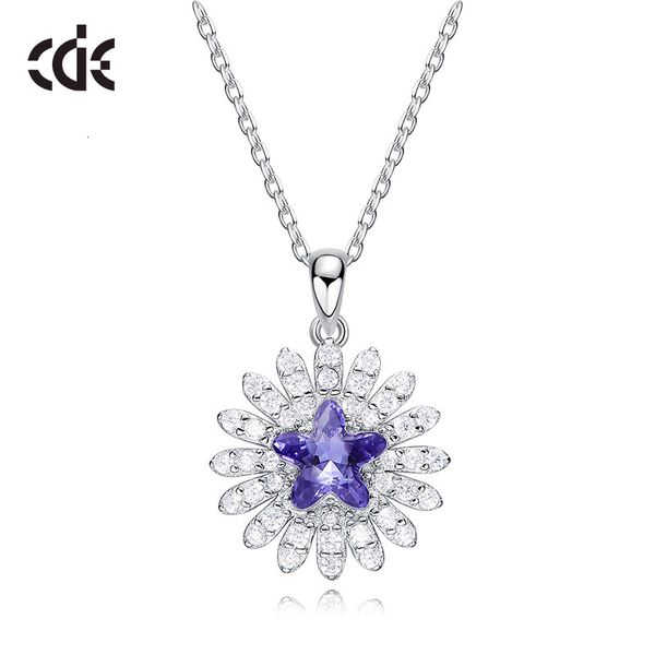 

necklace sidel flower pendant 925 sterling silver with swarovski element crystal and clavicle chain for women