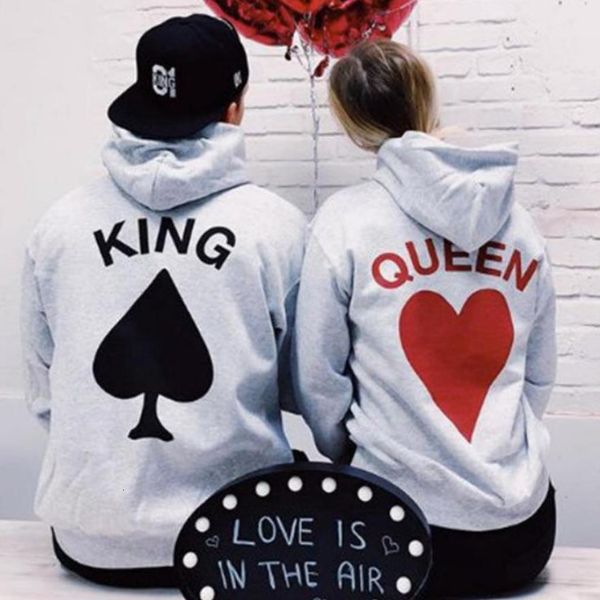 

2021 new fashion couples matching hoodies women men king queen letter printing casual long sleeve lovers hooded sweatshirts, Black