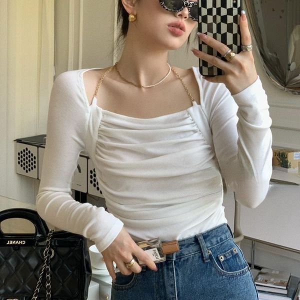 

women's blouses & shirts black casual french elegant blouse women long slevee designer korean fashion white retro high street y2k autu
