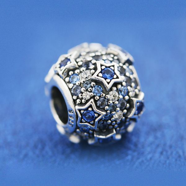 

925 sterling silver elevated stars pave charm bead for european pandora jewelry charm bracelets, Black