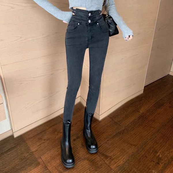 

women's jeans slim for women skinny high waist woman denim pencil pants stretch female trousers hollow out spring autumn, Blue