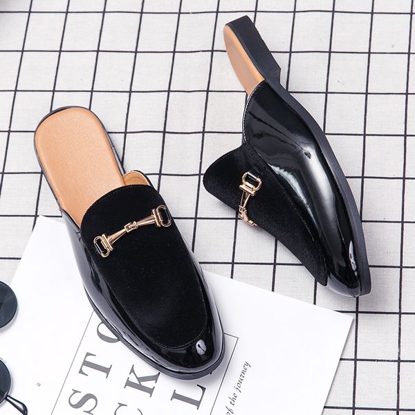 

london luxury flat heels slipper classic jw loafers slippers sandals genuine leather wood bottom gold chain sandal luxurys fashion versatile, Black
