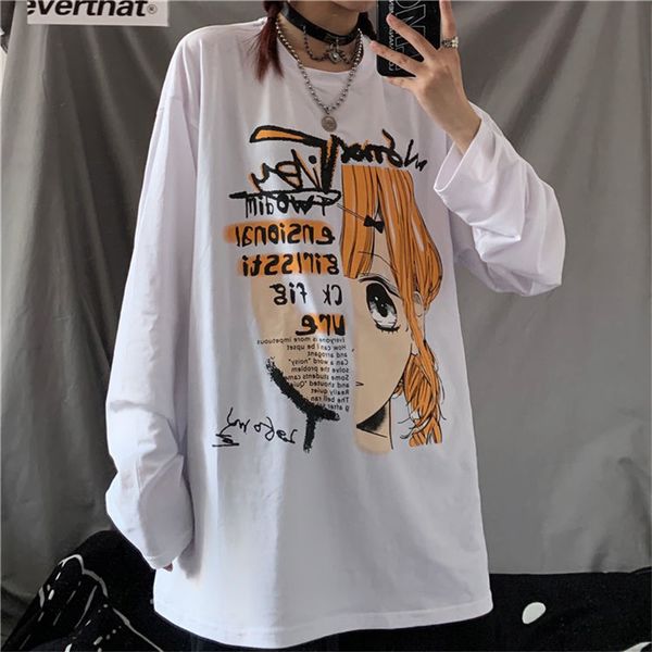 

autumn printed standard test of girl's girl print long, loose glove from bottom harajuku bf wild wind streetwear the white kmki