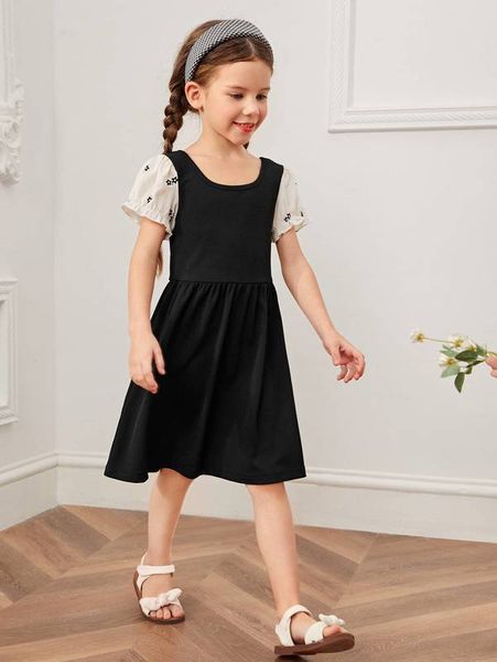 

toddler girls floral print color block puff sleeve dress she, Red;yellow