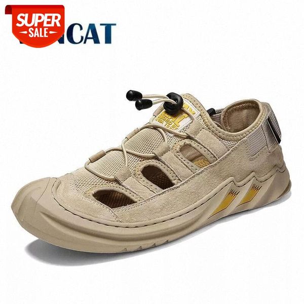 

new brand summer sandals genuine leather men's sandals outdoor beach wading shoes men roman breathable men shoes size 48 #oa6z, Black