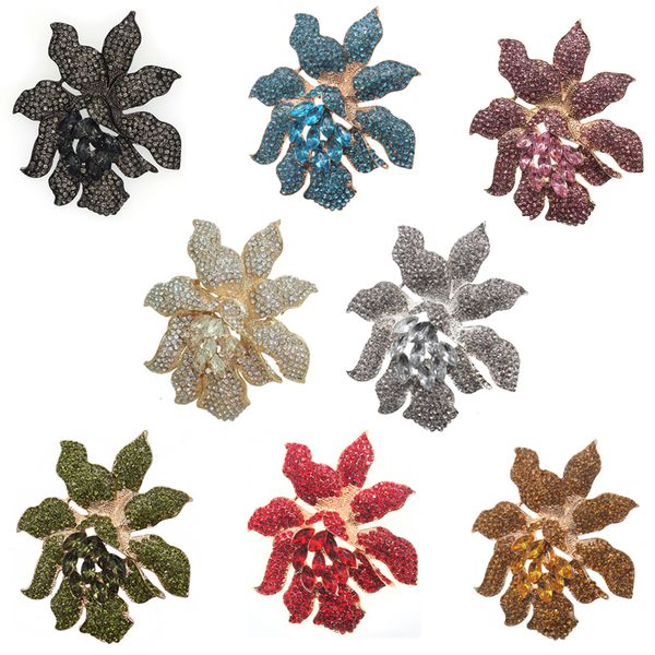 30 PCs/lote feminino personalizado Jóias de moda jóias de cristal strass orquídea Broche de forma de flor para lady decoração