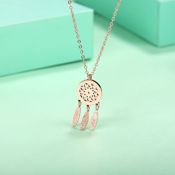 Alta Qualidade Rose Banhado Ouro Dreamcatcher Pingente Colar com Dangle