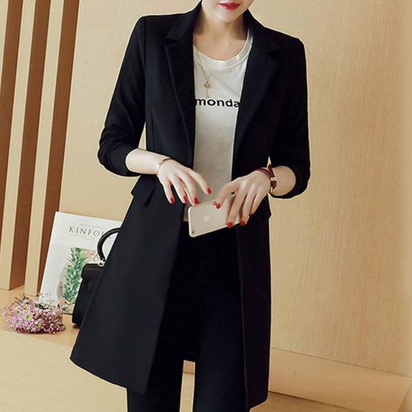 

women's suits & blazers 2021 women office lady long-style pocket est elegant button oversized spring black slim plus size 4xl notched c, White;black