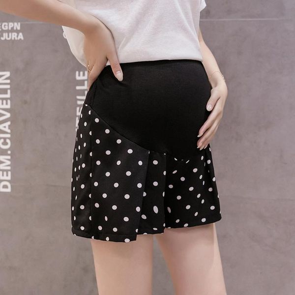 

maternity bottoms 2021 summer pregnant short dot pattern pocket elastic waist adjust band clothes for women clothe 6176, White