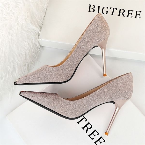 

bigtree slim banquet women's shoes high heels women's high heels metal toe women's high heels single shoes, Black