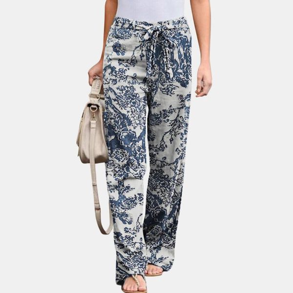 

women's pants & capris 2021 women linen cotton casual solid harajuku floral print trousers summer female ankle-length length, Black;white