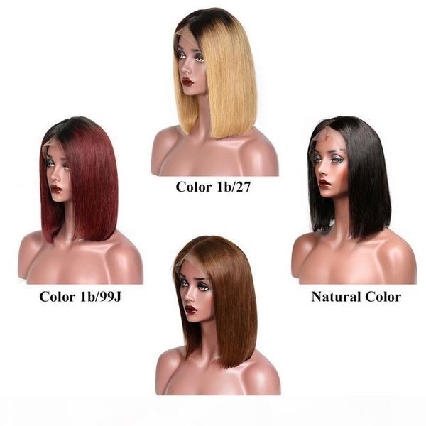 

ombre human hair lace wigs short bob style 10 inch brazilian straight hair wigs human hair wigs, Black;brown
