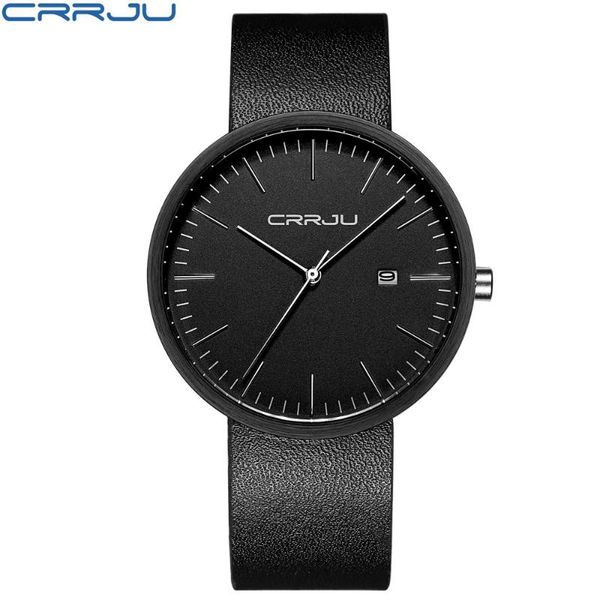 

wristwatches crrju men's watches business date analog quartz wristwatch men military leather for, Slivery;brown