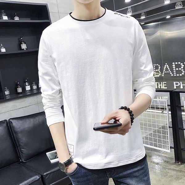 

mens designer t shirts mens 2021 luxury clothes cotton autumn sleeve korean t-shirt round neck slim spring style autumn long designer t kdxe, Black