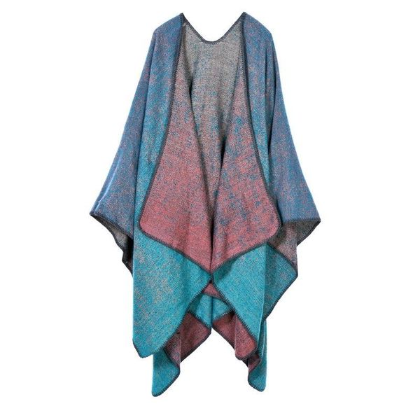 

scarves 9 colors thickening gradient warm oversize women cashmere imitation wool scarf poncho cape blanket cloak wrap shawl coat, Blue;gray