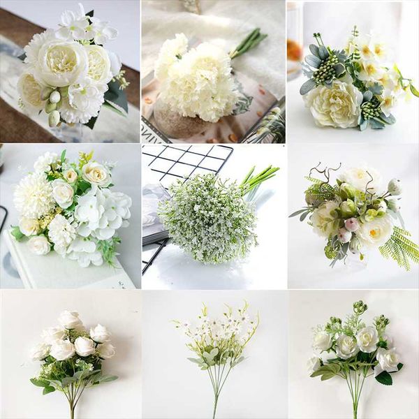 

decorative flowers & wreaths rose peony artificial silk small bouquet home party decoration fake flower for wedding decor bridal hydrangea g
