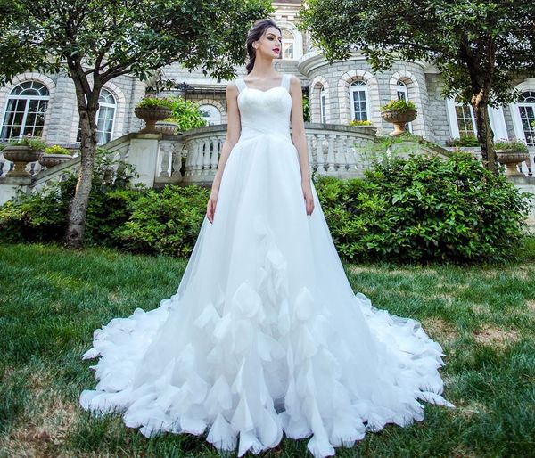 

2021 new luxury princess cloud 3d flowers wedding plus size a-line bride es vestidos noiva robe de mariage o1vw, White