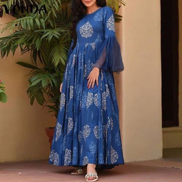 

new bohemian maxi women floral print es flare sleeve party long robes vestido 2021 holiday sun plus size 8e3j, Black;gray