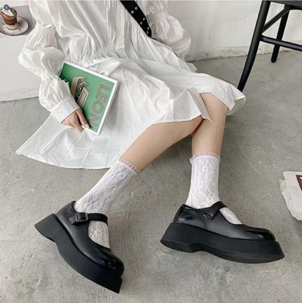 

dress shoes 2021 women thick-soled japanese mary jane for big toe lolita women's platform wedges, Black