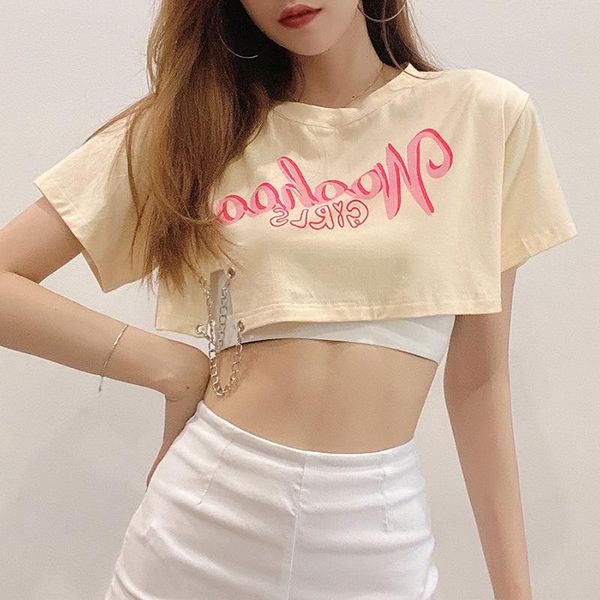 

women's t-shirt fashion 2021 summer women letter printing chain solid color vest two piece suit y2k graphic t shirts, White
