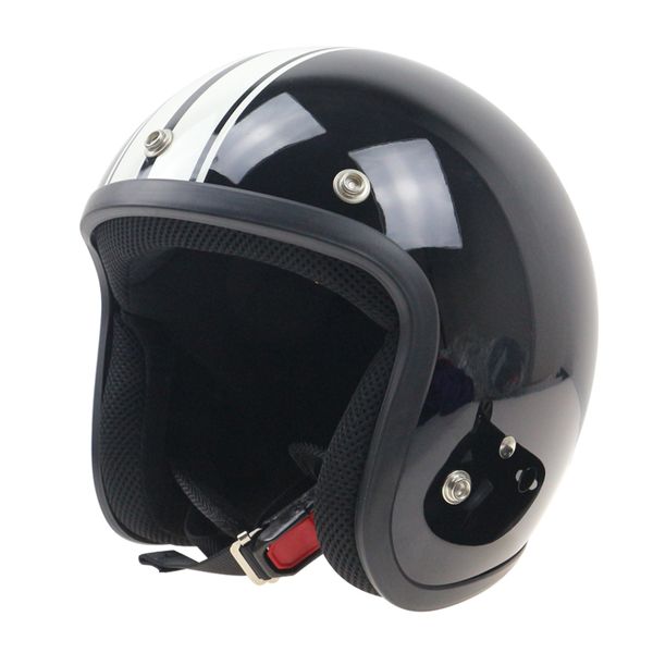 Блоска белые полосы ретро мотоцикл струи стиль вертолет велосипед шлем с черным козырьком и 3-контактной пряжкой S, M, L, XL, XXL