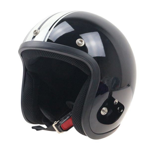 Blask White Tiras Retro Motocicleta Jato Estilo Helicóptero Capacete Capacete Com Viseira Preta e 3 Pin Buckle S, M, L, XL, XXL