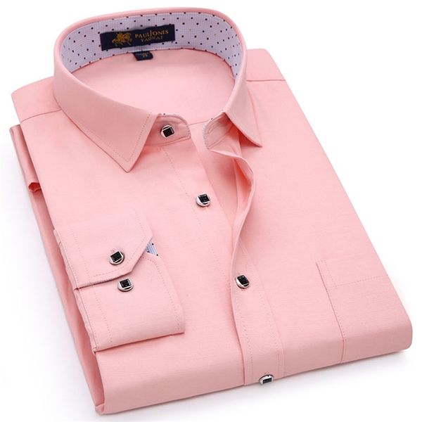

men's regular-fit long sleeve solid linen shirt single patch pocket square collar inner polka dot casual button-up thin shirts 210626, White;black