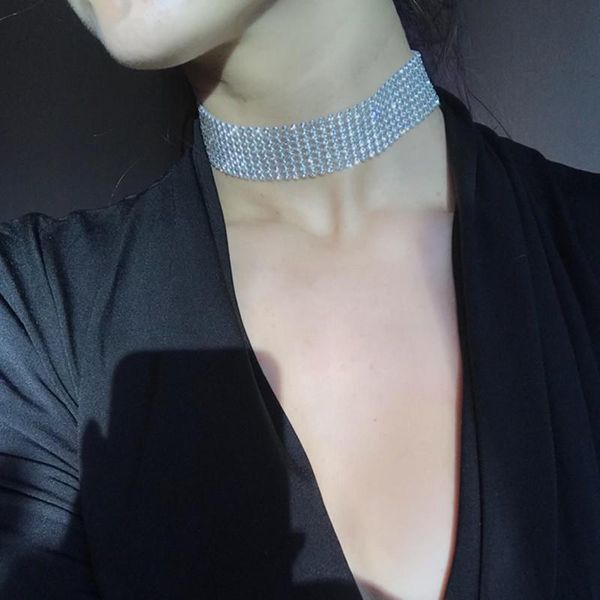

chokers dropship statment white short necklace rhinestone chain for women bling tennis crystal choker jewelry, Golden;silver