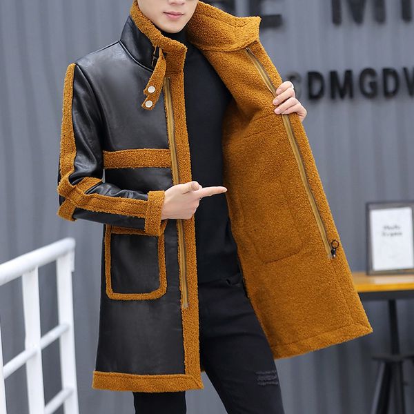 

brand leather from the false jackets mid-winter winter coat wear trench coats ropa of hombre m-4xl rjwp, Black