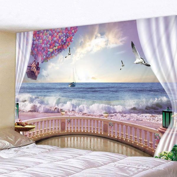 

tapestries s sea beach waves outside the window patten tapestry sandy picnic tower