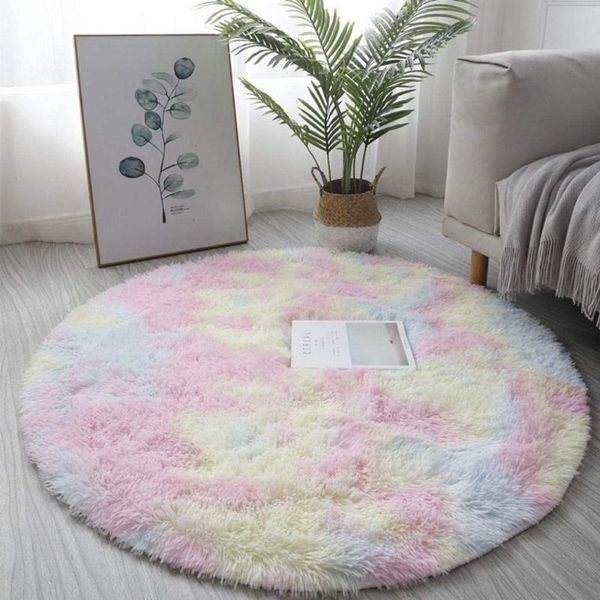 

carpets fluffy for living room colorful anti-slip floor mats plush rainbow bedroom rugs kids dyeing soft tapis salon